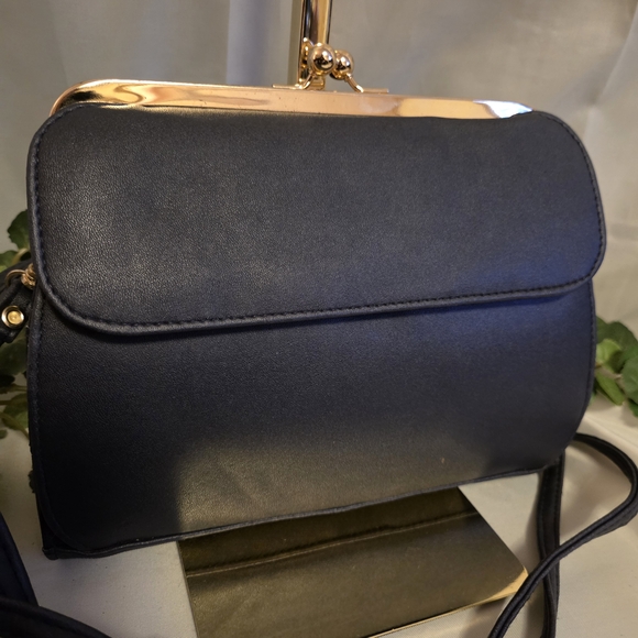 Trendy Blue Kiss Lock Wallet Crossbody Purse Gold Frame Clutch Shoulder Bag - Picture 3 of 16